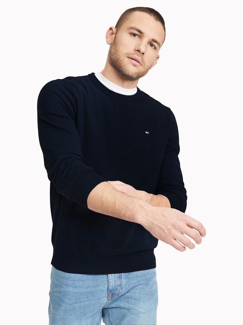 Férfi Tommy Hilfiger Essential crewneck Pulóverek Kék | HU 945RVD